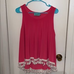 Pink tank top with bottom fringe